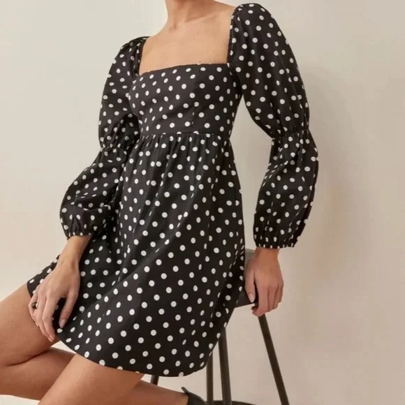 Reformation Black and White Polka Dot Mini Dress - Picture 3 of 12